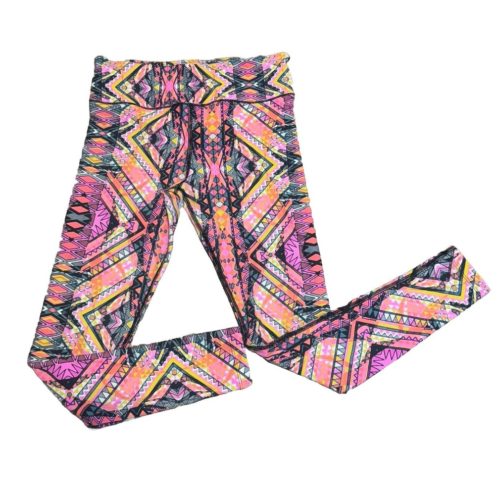 LORNA JANE By Pink Legging Size:S Mid Rise Full Length Pants Black Geometric Y2K